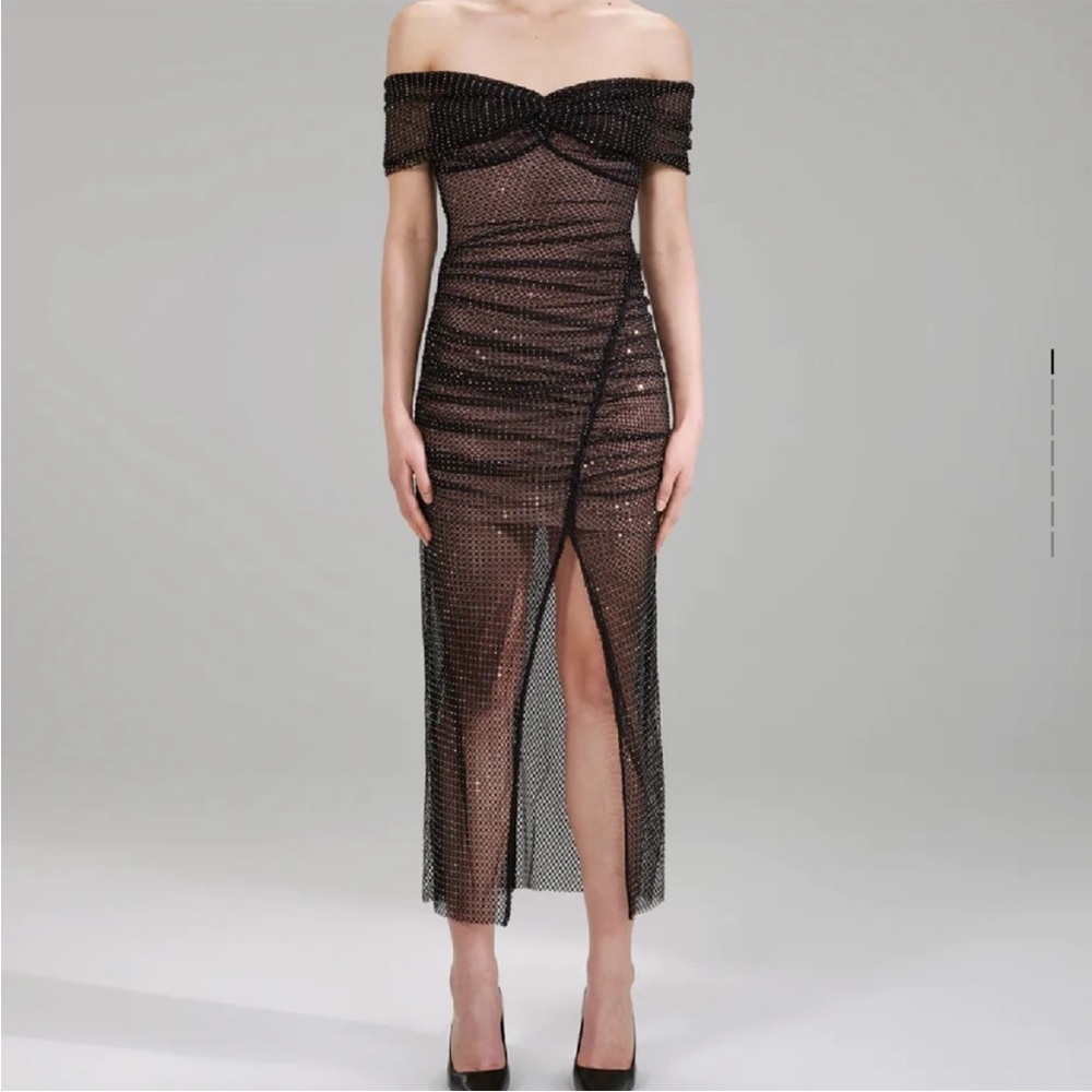 Self-Portrait Strapless Diamanté Black Fishnet Dress